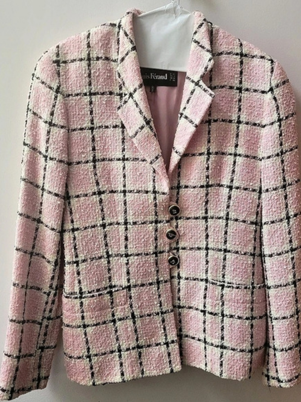 VINTAGE Louis Feraud Plaid Blazer in Pink & Black US 6